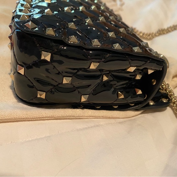 Valentino Black Rockstud Spike Flap Bag Quilted Patent Leather Small - Picture 12 of 15